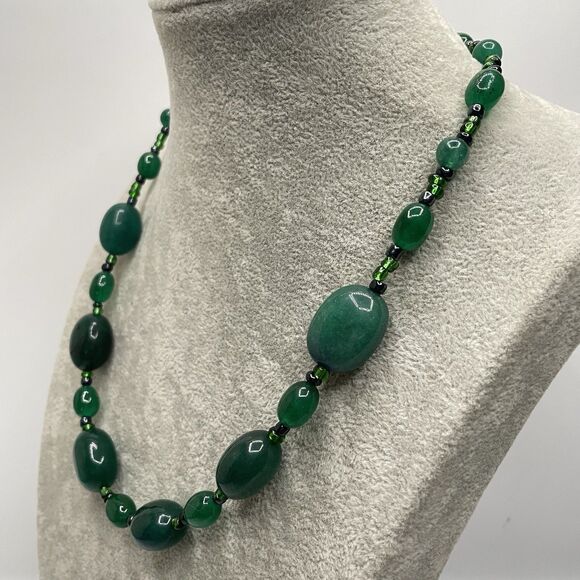 Earth Mined Emerald Green Gemstone Beaded Necklace Statement Boho Ethnic Elegant - Picture 4 of 7